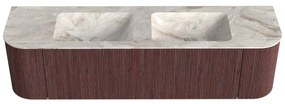 Mondiaz Kurve-dlux 170cm badmeubel ronding links/rechts ruby met 1 lade en 2 deuren en wastafel leaf dubbel zonder kraangat frappe