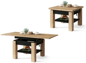 CLEO gouden eiken / zwart, uitschuifbare salontafel