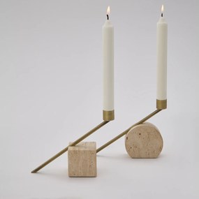 Set van 2 travertijnen kandelaars, hoogte 12,6 cm, SEBASTIANO