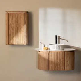 Carsone Zwevend Badkamermeubelset 90x50 Cm Van Hout Natuurlijk Hout & Natuurlijk Hout & Redondo Cerámica Blanco Rayas Ø36 Cm Sinqua & - Sklum