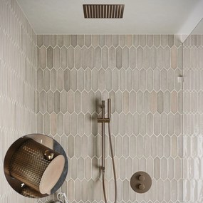 Saniclear Cube Curved inbouw regendouche rond met inbouw douchekop 30x30cm, glijstang en staafhanddouche verouderd messing