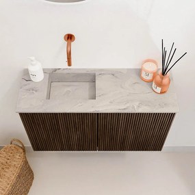 Mondiaz Joya DLux 70cm toiletmeubel walnut met wastafel faye links zonder kraangat glace