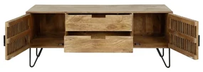 Tv-meubel Mangohout Met Ribbel Deuren - 135x35x55cm.