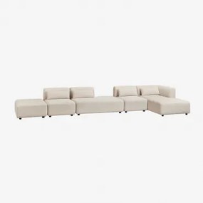 Modulaire Hoekbank Met Chaise Longue Rechts, 4-delig Met Divan En Poef Fogler Linnen Fluweel Linnenbeige - Sklum
