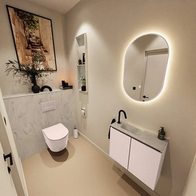 Mondiaz Ture DLux toiletmeubel 60cm rosee met wastafel opalo links met kraangat