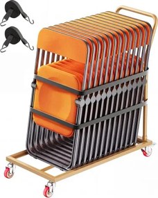 VEVOR opklapbare stoeltrolley voor 25 stoelen, verticale stoelstandaard, draagvermogen 136 kg, L-vormig, stoeltrolley voor opslag en transport op evenementen, koolstofstaal, zwenkwielen met remmen, met handvat, goudbruin