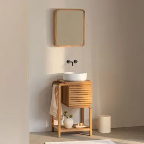 Bradley Teakhouten Badkamermeubelset Rond Keramiek Wit Ø40 Cm Lenka & Rechthoekig Met Afgeronde Hoeken En Opbergruimte 45x60 Cm Ian & Zwart - Sklum