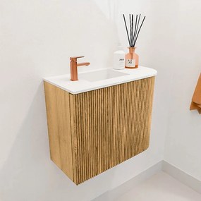 Mondiaz Joya 50cm toiletmeubel ronding rechts oak met wastafel faye links 1 kraangat talc