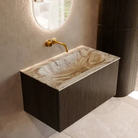 Mondiaz Kurve-dlux 80cm badmeubel shadow met 1 lade en wastafel big small midden zonder kraangat glace