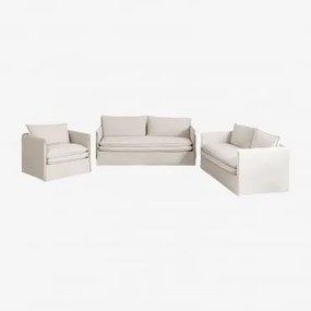 Woonkamerset Met 2-zitsbank, 3-zitsbank En Fauteuil In Linnen En Katoen Grace Stof Beige - Sklum