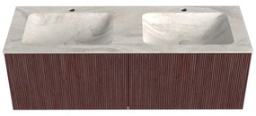 Mondiaz Kurve-dlux 130cm badmeubel ruby met 2 lades en wastafel leaf dubbel 2 kraangaten ostra
