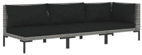 vidaXL 3-delige Loungeset halfrond poly rattan donkergrijs