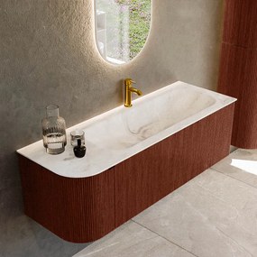 Mondiaz Kurve-dlux 135cm badmeubel ronding links ruby met 1 lade en deur en wastafel big medium kraangat rechts frappe