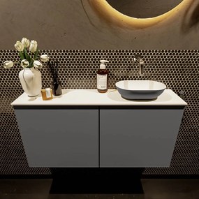 Mondiaz Fowy toiletmeubel 100cm dark grey met antraciete waskom rechts zonder kraangat