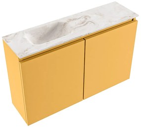 Mondiaz Ture DLux toiletmeubel 80cm ocher met wastafel frappe links met kraangat