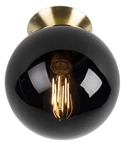 Art Deco plafondlamp messing met zwart glas - Pallon Art Deco E27 bol / globe / rond Binnenverlichting Lamp