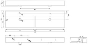 Brauer Gravity dubbele wastafel mineraalmarmer 160cm met 2 kraangaten wit glans