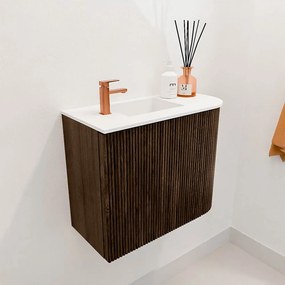 Mondiaz Joya 50cm toiletmeubel ronding rechts walnut met wastafel faye links 1 kraangat talc