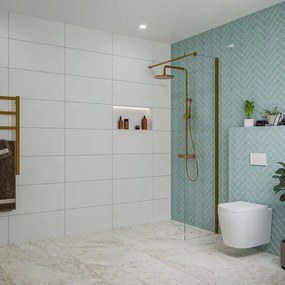 Fortifura Galeria inloopdouche - 50x200cm - helder glas - wandarm - Geborsteld koper PVD (Koper) SW797919/SW876702