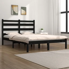 vidaXL Bedframe massief grenenhout zwart 135x190 cm 4FT6 Double