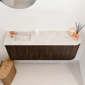 Mondiaz Joya DLux 100cm toiletmeubel ronding rechts walnut met wastafel faye links 1 kraangat ostra
