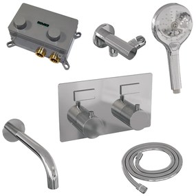 Brauer Chrome Carving thermostatische inbouw badkraan met uitloop en 3 standen handdouche set 4 chroom