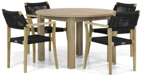 Tuinset Ronde Tuintafel 4 personen 120 cm Rope Zwart Lifestyle Garden Furniture Dallas/Brighton