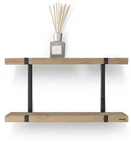 Looox Shelf Wood wandplank duo 60x28x15cm met zwart mat ophanging eiken old grey / zwart mat WWSDUO60MZ