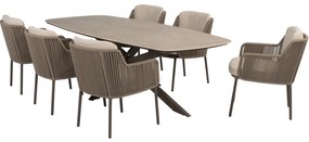 Prado Bernini dining tuinset 240x105xH75 cm 7 delig keramiek barrel terre 4 Seasons Outdoor