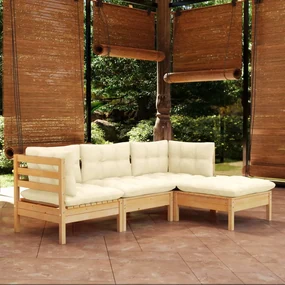 vidaXL 4-delige Loungeset met crèmekleurige kussens grenenhout