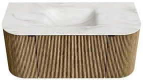 Mondiaz Kurve-dlux 100cm badmeubel ronding links/rechts dusk met 1 lade en 2 deuren en wastafel grunne midden 1 kraangat ostra