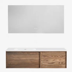 Conjunto Vaniteit Hangend 140x50 Cm In Hout Met Geïntegreerde Wastafel Solea Zonder Kraan & Ash Brown & Rectangular Led And Antifog 140x75 Cm Riben -
