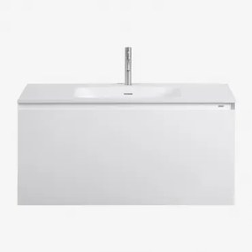 Macrae Zwevend Houten Badkamermeubelset Met Geïntegreerde Wastafel Wit & Spiegelloze & Geborsteld Grijs ?20 Cm Met Overloop Aftapventiel Orveta -