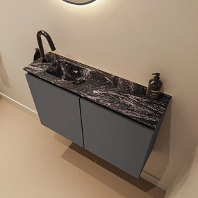 Mondiaz Ture DLux toiletmeubel 80cm dark grey met wastafel lava links met kraangat