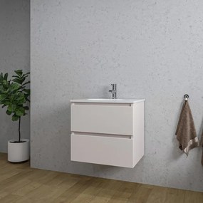 Adema Chaci Badkamermeubelset - 60x46x57cm - 1 ovale keramische wasbak wit - 1 kraangat - 2 lades - mat cotton (beige) SW1212761/SW718716