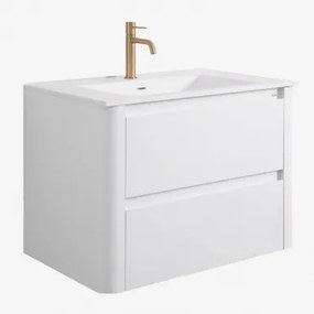 Conjunto Vaniteit Hangend 80x50 Cm In Hout Met Geïntegreerde Wastafel Egerton Wit & Spiegelloze & Geborsteld Goud ↑20 Cm - Sklum