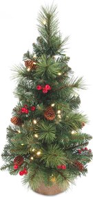 Everyday Miniature Pine cone & Berry tree verlichte tafelkerstboom - 46 cm - Groen - Diameter 25 cm - 73 tips - 15 ledlampjes (warm wit) - Gedecoreerd - Jute zak