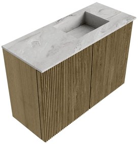 Mondiaz Joya DLux 60cm toiletmeubel dusk met wastafel faye rechts zonder kraangat glace