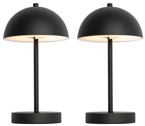 LED Set van 2 buiten tafellamp met dimmeren mushroom zwart oplaadbaar - Keira Modern IP44 Buitenverlichting rond Lamp