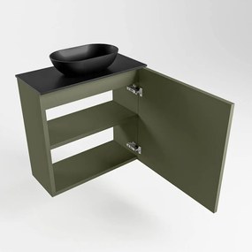 Mondiaz Fowy toiletmeubel 50cm army met zwarte waskom midden zonder kraangat