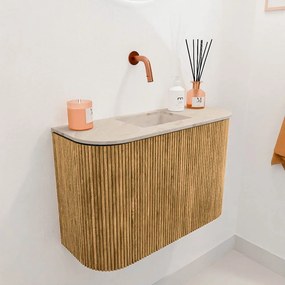 Mondiaz Joya DLux 65cm toiletmeubel ronding links/rechts oak met wastafel faye midden zonder kraangat frappe