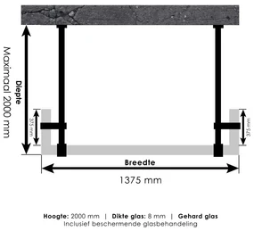 Brauer JC profielloze doorloopdouche 140/40/40cm gunmetal geborsteld