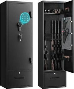 VEVOR Geweerkast, Lange Wapenkast voor Geweren en Pistolen, Wapenkluis met 2 Munitiecompartimenten en 2 Verstelbare Planken, Grote Wapenkast met Sleutel- en Combinatieslot