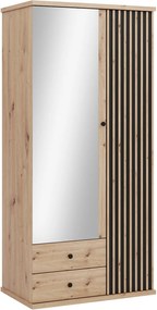 Kledingkast Venmava 116, Zwart, Artisan eiken, 213x100x60cm, 118.8 kg, Kledingkast deuren: Met scharnieren