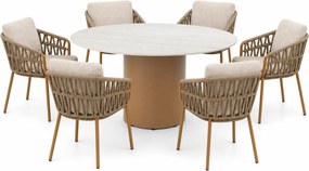 Tuinset Ronde Tuintafel 6 personen Rope Taupe 4 Seasons Outdoor Biarritz/Colorado