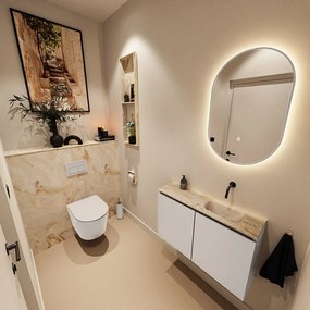 Mondiaz Ture DLux toiletmeubel 80cm linen met wastafel frappe rechts zonder kraangat