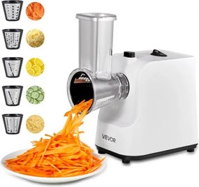 VEVOR Elektrische Kaasrasp Salademaker 200W Groentesnijder Groentesnijder, Roterende Rasp met 5 Opzetstukken, Voedselsnijder met Roestvrijstalen Messen voor Groenten en Kaas, Snel Snijden