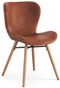 ALTEA Eco-leer Retro Brandy/poten natuur eiken – MODERNE STOEL VOOR WOONKAMER/EETKAMER/KEUKEN/KANTOOR