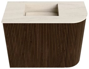 Mondiaz Joya DLux 50cm toiletmeubel ronding rechts walnut met wastafel faye links 1 kraangat meli