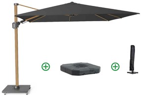 Platinum Challenger zweefparasol 3x3m T2 premium teaklook frame (incl. voet + hoes) faded black